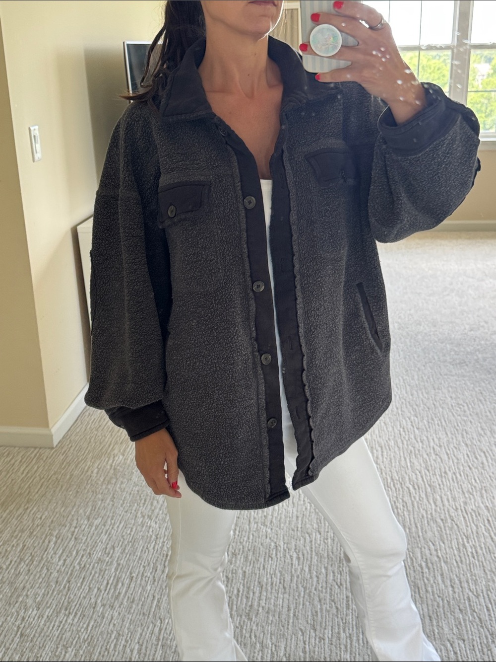 Free People Ruby Dark Gray Sherpa Shacket